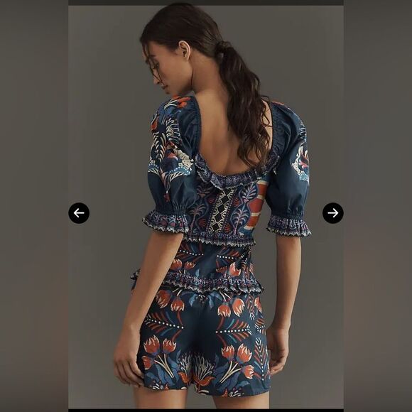 NWT FARM RIO X Puff-Sleeve Ruffled Floral Romper MEDIUM - Picture 2 of 4